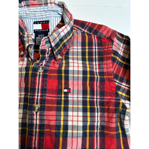Tommy Hilfiger Plaid Button Down Shirt Long Sleeve Red Yellow Boys Size 2T - Picture 5 of 5